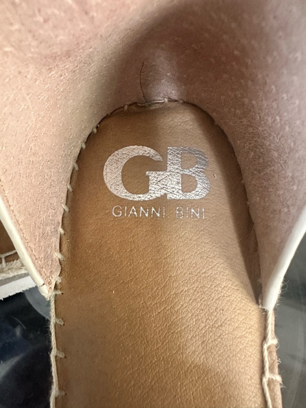 Gianni Bini Espadrille Sandals Tan Perforated Leather Ankle Strap Womens 8.5 - Picture 6 of 8